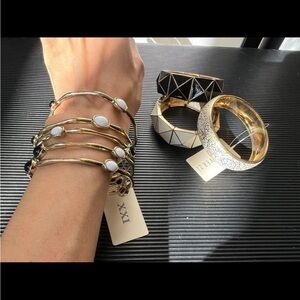 BUNDLE Forever 21 Bracelets Bangles Cuffs Gold Tone Black White Enamel